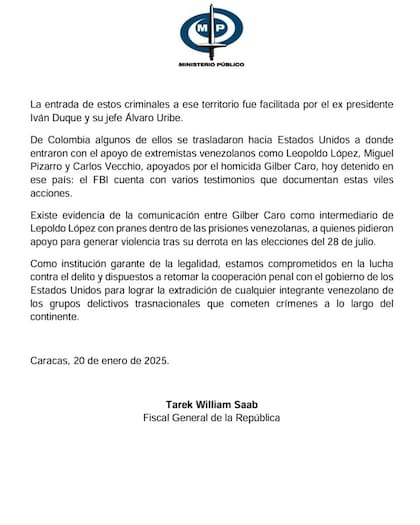 Tarek William Saab asegura que Venezuela colaborará con la extradición de criminales en territorio estadounidense