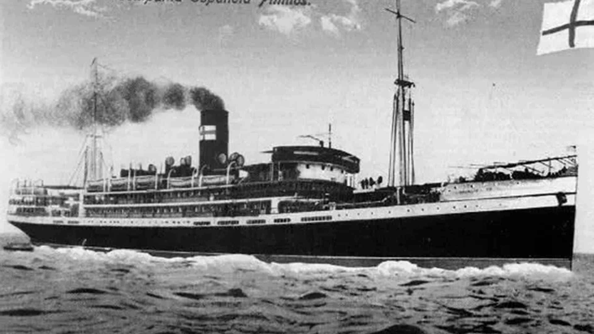 Tarjeta postal con una imagen de 1914 del barco 'Príncipe de Asturias', de la compañía española Pinillas. Wikimedia
