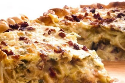 Tarta alsaciana de puerro y panceta