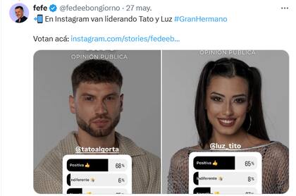 Tato y Luz lideran las encuestas (Foto: X @fefebongiorno)