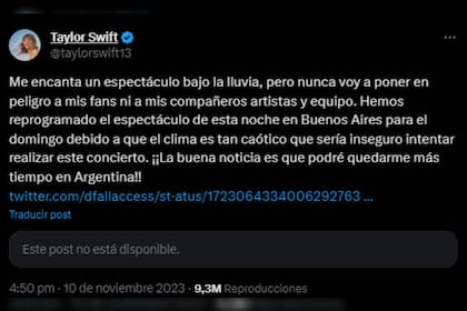 Taylor comunicó la reprogramación de uno de sus shows (Captura X @taylorswift13)