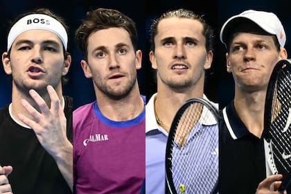 Taylor Fritz, Casper Ruud, Alexander Zverev e Jannik Sinner, los semifinalistas del Masters de Turín; el estadounidense se cruzará con el alemán, y el noruego, con el italiano.