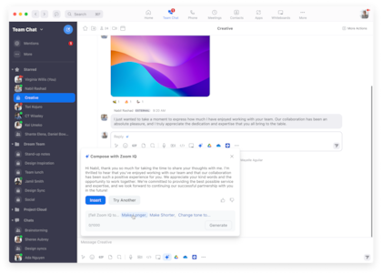 Team Chat incorpora una función para redactar mensajes con el texto asistido por una inteligencia artificial generativa