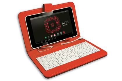 Teclado y estuche protector ideal para trasladar y proteger la tablet. Tiene conexión Micro USB, se puede abrir y usar las teclas a modo de laptop, $369, Panacom.