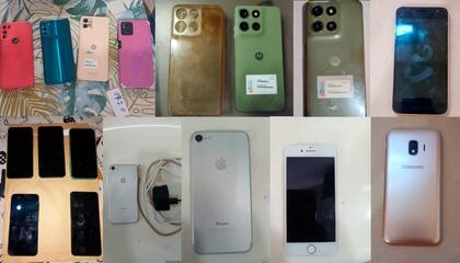 Teléfonos móviles de distintas marcas y modelos secuestrados durante los operativos, listos para ser comercializados