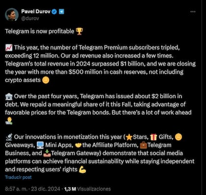 Telegram finalmente es rentable, según su creador, Pavel Durov