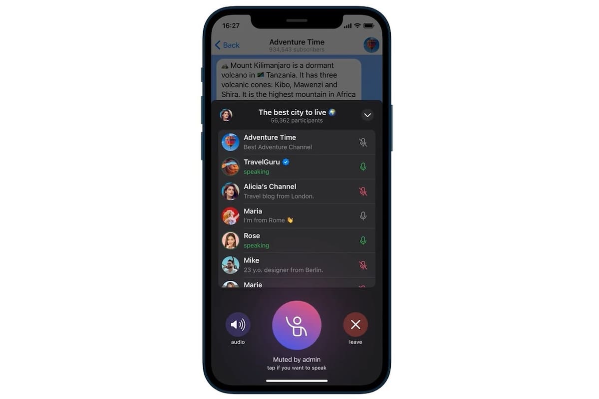 Telegram sigue expandiendo las funciones de sus chats de voz