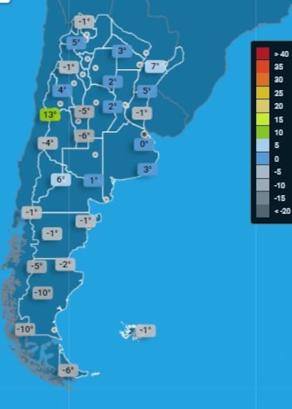 Temperaturas en el país el sábado por la mañana