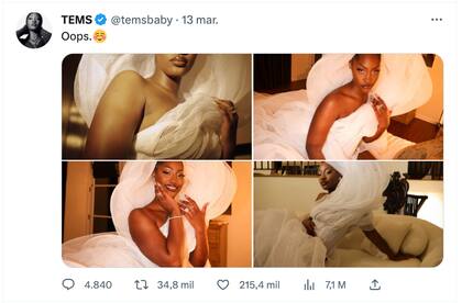 Tems compartió las imágenes de su look en su cuenta de Twitter