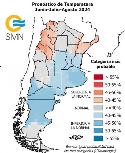 Tendencia de temperatura para el trimestre junio-julio y agosto