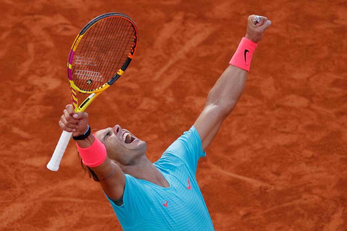 Tennis - French Open - Roland Garros, Paris, France - October 9, 2020 Spains Rafael Nadal celebrates after winning his semi final match against Argentinas Diego Schwartzman