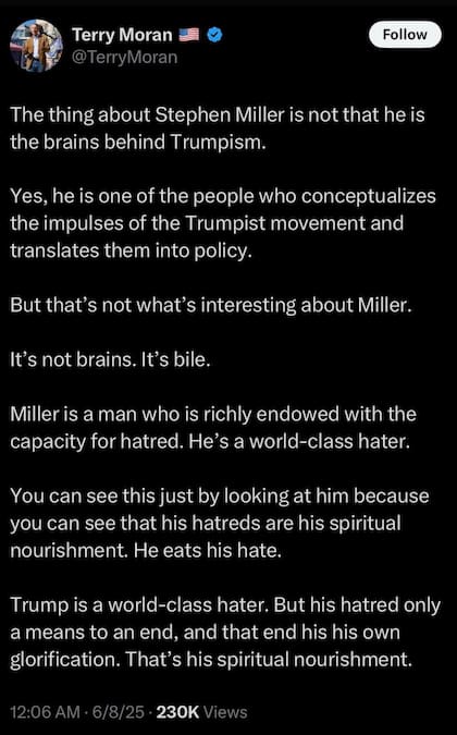 Terry Moran eliminó el posteo contra Donald Trump y Stephen Miller en X