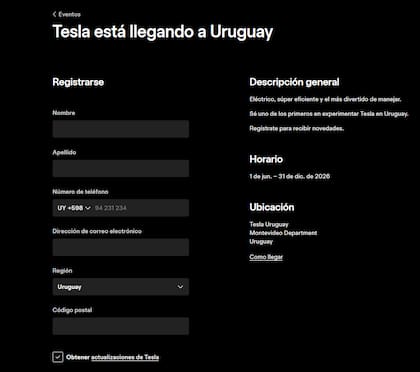 Tesla confirmó su llegada a Uruguay e invita a los interesados a registrarse para recibir novedades