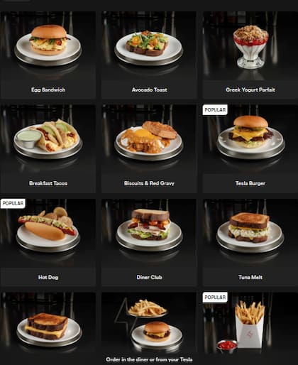 Tesla Diner en Los Ángeles tiene un menú clásico inspirado en restaurantes retro de EE.UU. (Web/Tesla)