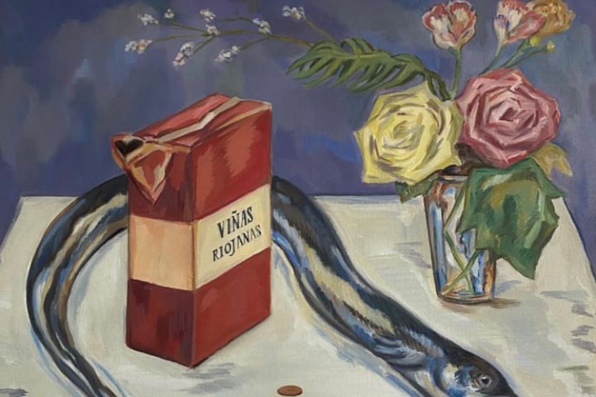 "Tetra, anguila y monedas fuera de curso legal (after Manet)", obra reciente de Nahuel Vecino que se expone en la parrilla Chicho's