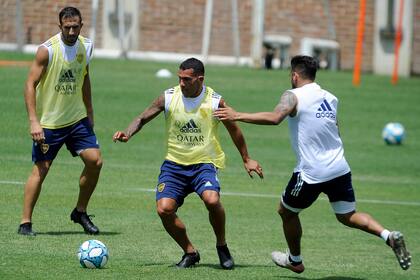 Tevez en acción, en el entrenamiento