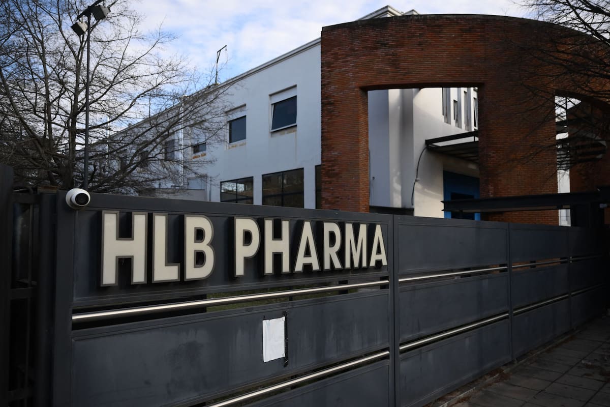 The facade of the HLB Pharma laboratory building is pictured in Beccar, Buenos Aires province, Argentina on August 22, 2025. Argentine authorities arrested the owner and other officials of two laboratories on August 20, 2025, for “possible quality deviations” in the production of batches of medical fentanyl linked to dozens of deaths in hospitals across the country, according to judicial and government sources. (Photo by Luis ROBAYO / AFP)
