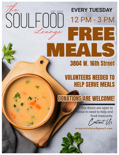 The Soulfood Lounge dará comidas sin costo todos los martes; también buscan voluntarios y donaciones para apoyar a más personas (Facebook/Quentin Love)