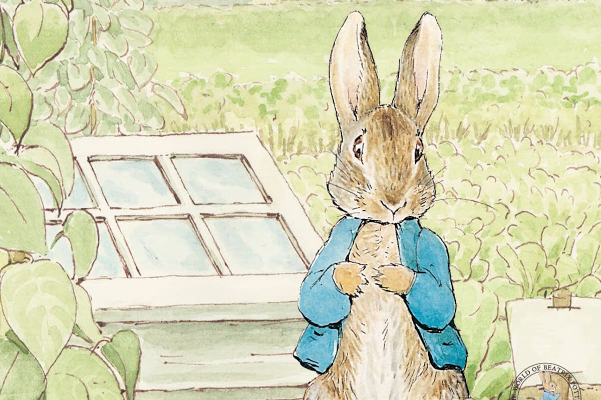 The Tale of Peter Rabbit (1902), su libro más exitoso sobre las correrías de un travieso conejito en la huerta de su vecino
