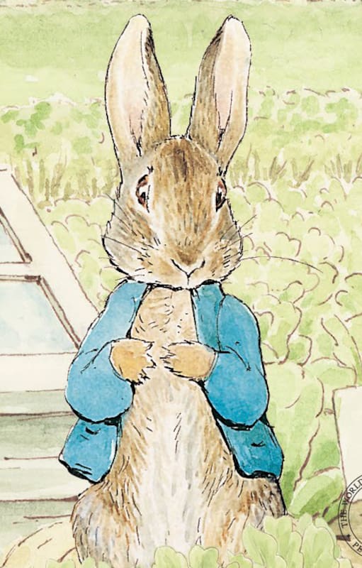 The Tale of Peter Rabbit (1902), su libro más exitoso sobre las correrías de un travieso conejito en la huerta de su vecino