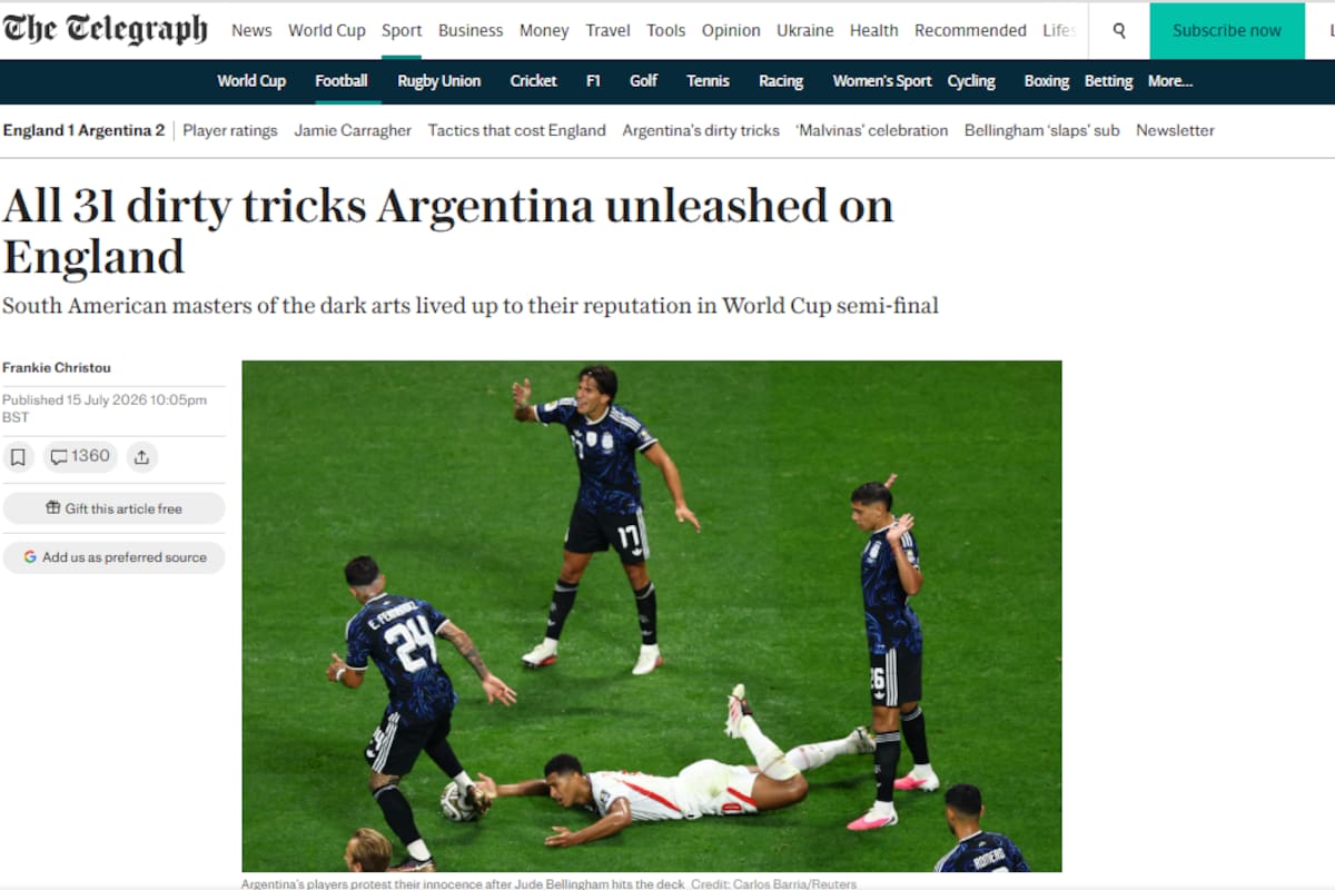 The Telegraph asegura que la selección argentina recurrió a acciones desleales para ganarle a Inglaterra