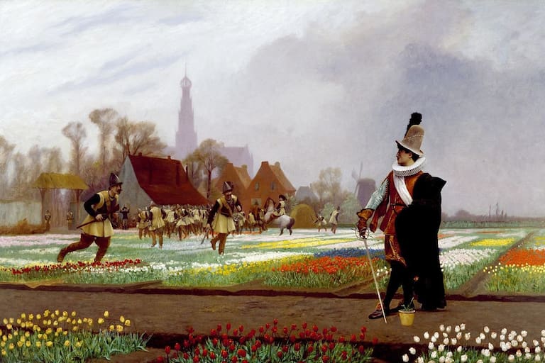 "The Tulip Folly” by French artist Jean-Leon Gerome shows a conceptual scene from the historical 'Tulipomania' in 17th-century Holland.