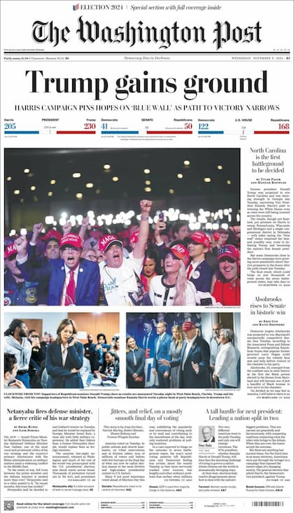 The Washington Post en su edición impresa mostró cautela sobre los resultados de la elección, mientras que en su portal web marcó la victoria de Donald Trump