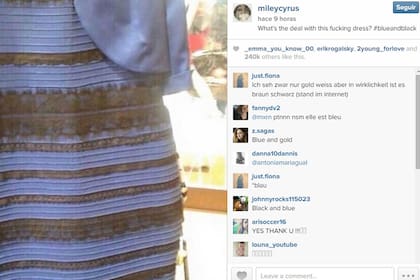 #TheDress: Miley Cyrus asegura que lo ve azul y negro