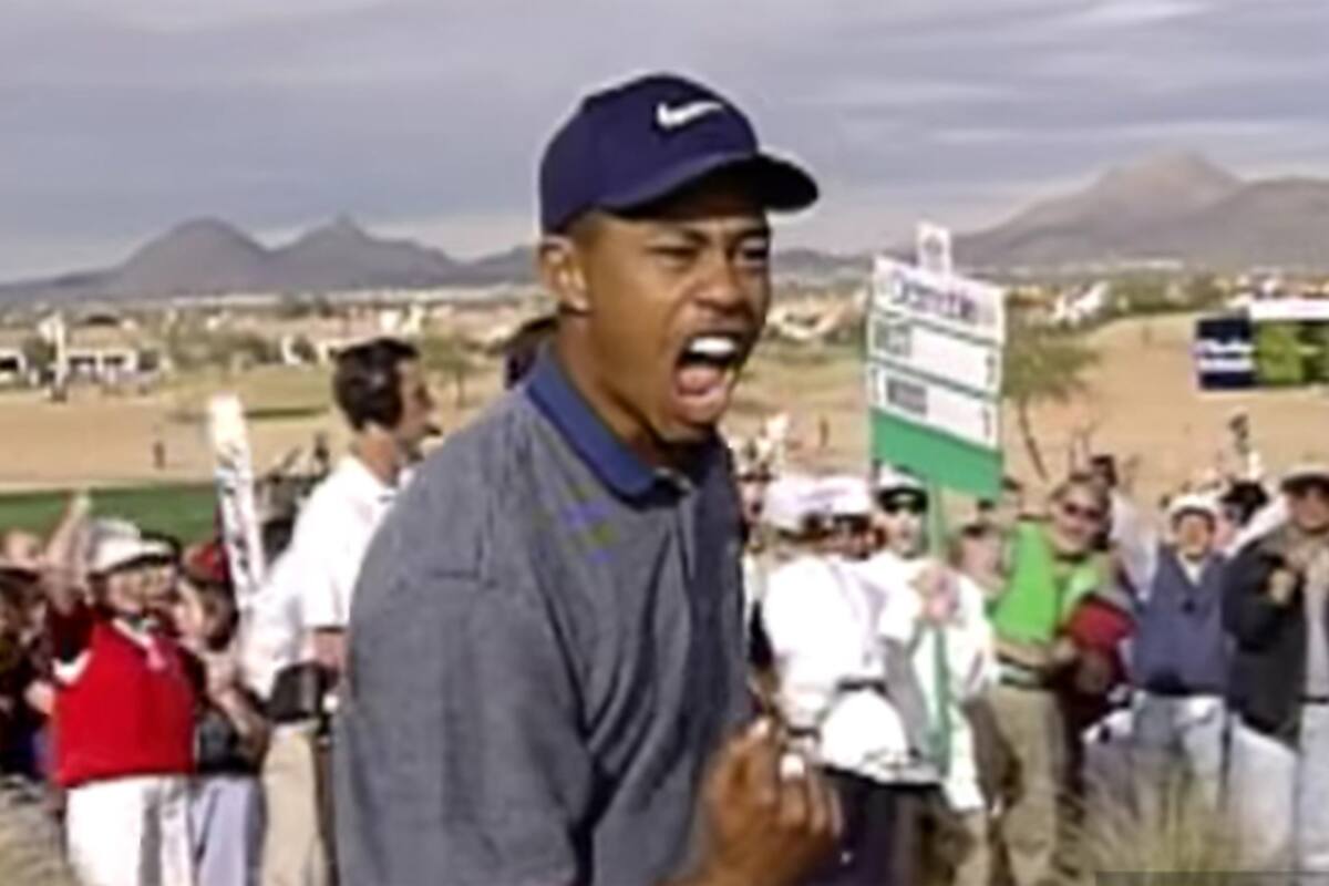 Tiger Woods y su estallido de alegría por su hoyo en uno del Phoenix Open 1997