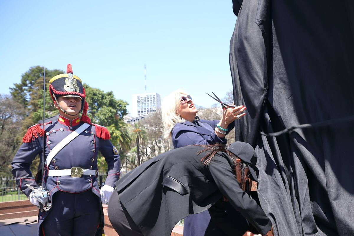 Tijera en mano y custodiada por granaderos, Elisa Carrió colaboró con el proyecto de Dolores de Argentina