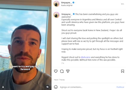Tim Payne publicó un video para agradecer el apoyo de los fans (Foto: Instagram @timpayne__)