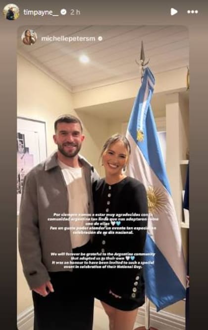 Tim Payne y su pareja Michelle Peters fueron invitados a los festejos por el Día de la Independencia en la embajada de Argentina en Wellington, capital neozelandesa.