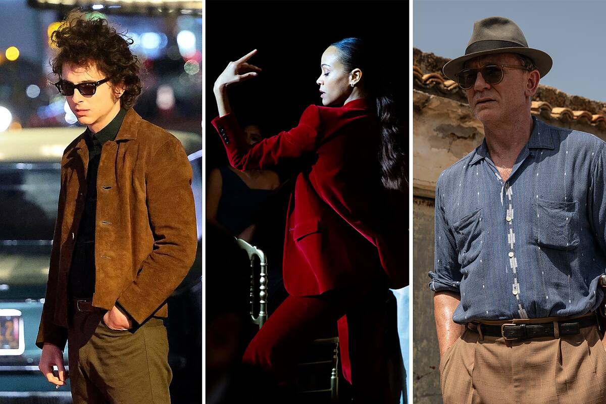 Timothée Chalamet en Un completo desconocido, la biopic sobre Bob Dylan; Zoe Saldana en Emilia Pérez, el film más nominado de esta edición, y Daniel Craig en Queer, de Luca Guadagnino