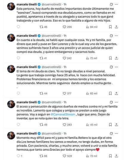 Tinelli calificó al responsable de la situación como un “usurero” y “dueño de medios importantes” (X: @cuervotinelli)