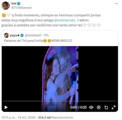 TIni Stoessel le dedicó unas tiernas palabras a Emilia Mernes tras su aparición en el segundo show de la cantante