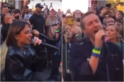 Tini Stoessel y Chris Martin cantaron en las calles de Dublín