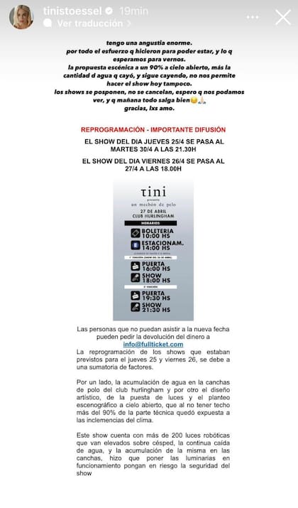 Tini suspendió sus shows