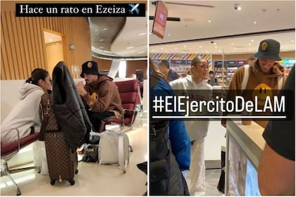 Tini y De Paul en el aeropuerto antes de viajar a Miami (Foto: Instagram @estefaniaberardi / @elejercitodelam)