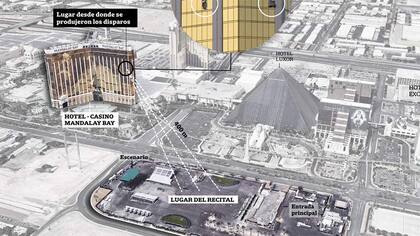 A 360 metros estaba el tirador: la distancia no le impidió desatar el horror en Las Vegas.