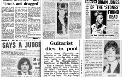 Titulares que daban cuenta de la trágica muerte de Brian Jones