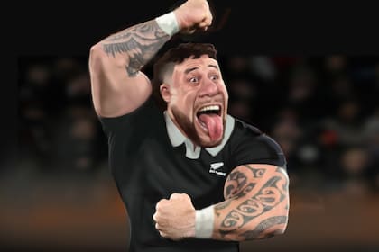 TJ Perenara, en el ritual del Haka con los All Blacks