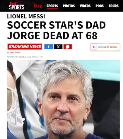 TMZ también reaccionó al fallecimiento del padre de Lionel Messi (Foto: Captura)