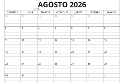 Todas las fechas de agosto 2026