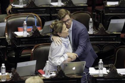 Garciela Camaño (Consenso Federal) junto a Nicolás Massot (Cambiemos), que regresó hoy a Diputados