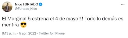 "Todo lo demás es mentira", el mensaje de Nicolás Furtado en medio de los rumores de crisis con Ester Expósito (Foto: Twitter)