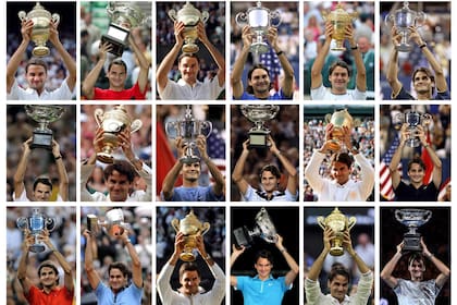 Dieciocho de los veinte trofeos de Grand Slam de Roger