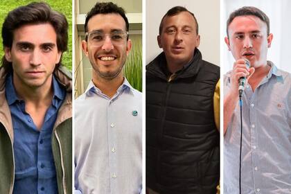 Tomas Föhrig, presidente del Ateneo de la SRA; Fabio Zamora, presidente de la mesa de juventudes de Coninagro; Luciano Miñola, secretario de la Juventud de la FAA, y Facundo Duarte, presidente del Ateneo de CRA