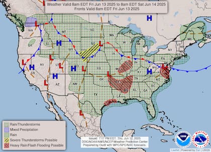 Tormentas eléctricas y lluvias intensas se extenderán desde Texas hasta Virginia, con riesgo de inundaciones repentinas