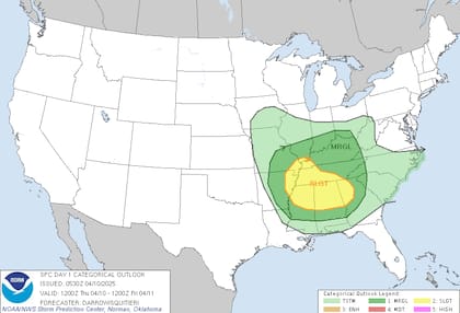 Tormentas severas en el valle bajo del Ohio y el sur profundo de EE.UU., con riesgo de granizo y ráfagas de viento dañinas