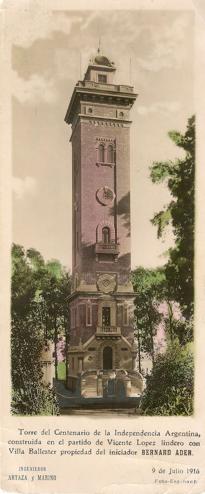 Torre Ader: aunque algunas fuentes mencionan que se inauguró el 9 de julio de 1916, según algunos descendientes de los propietarios iniciales, la Torre del Centenario de la Independencia, recién se abrió como imponente mirador de la quinta en 1917